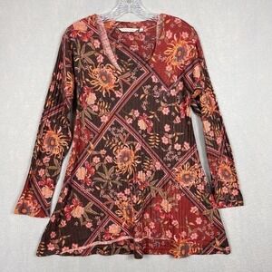Soft Surroundings Tunic Top Sz XS Alisanna Multicolor Floral Long Sleeve